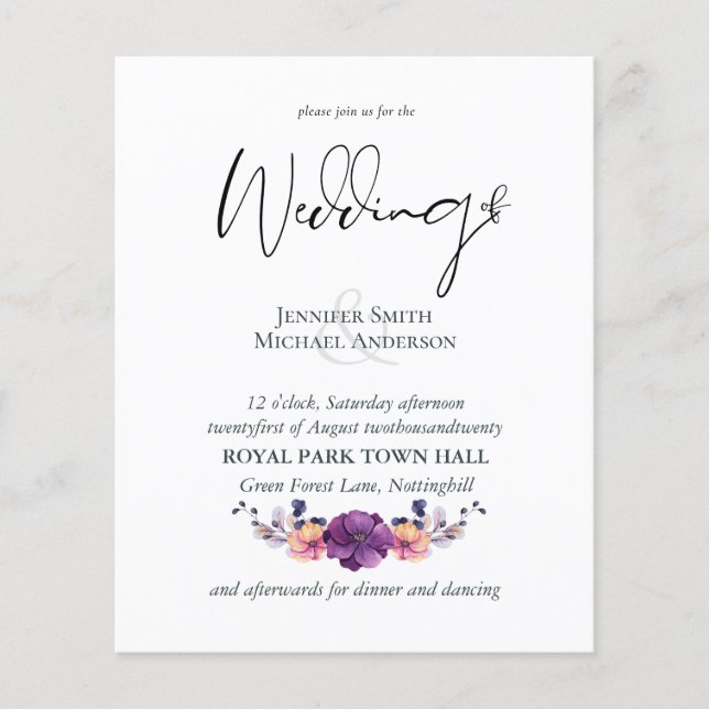 Elegant Blommigt Lila Orange Bröllop (Framsida)