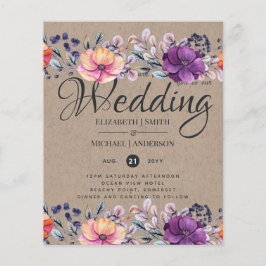 Elegant Blommigt Lila Orange Bröllop Flygblad