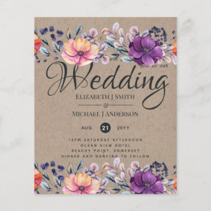 Elegant Blommigt Lila Orange Bröllop Flygblad