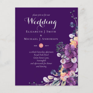Elegant Blommigt Lila Orange Bröllop Flygblad