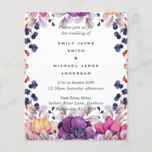 Elegant Blommigt Lila Orange Bröllop Flygblad