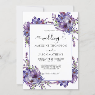 Elegant Blommigt Lila Peonies Monogram Bröllop Inv Inbjudningar