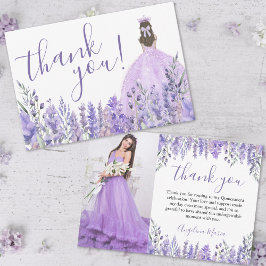 Elegant Blommigt Lila Quinceañera Photo Tack Kort