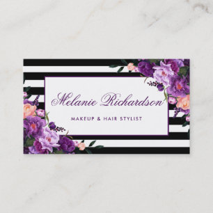 Elegant Blommigt Lila Ultra Violet Stripe Visitkort