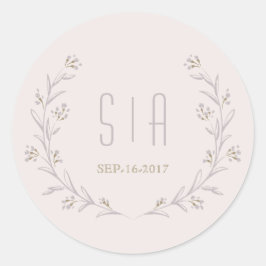 Elegant blommigt lilac rustic bröllop monogram runt klistermärke