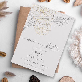 Elegant Blommigt Line Art Bröllop spara datum Inbjudningar