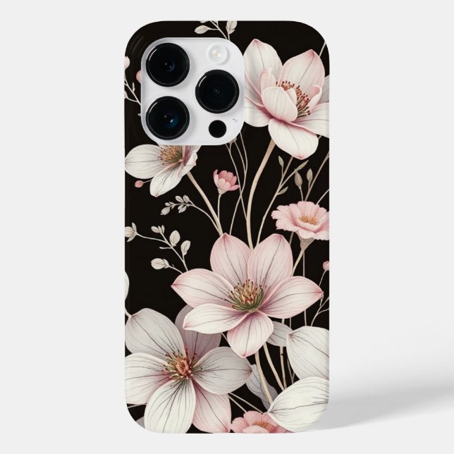 Elegant Blommigt Line Art Phone Case (Baksida)