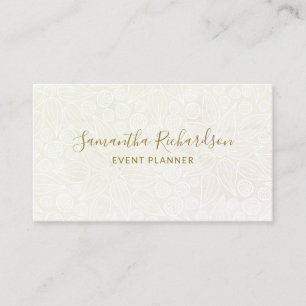 Elegant Blommigt Lineart Mönster Beige Guld Visitkort