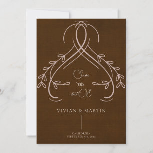 Elegant Blommigt Linen Espresso Brown Spara datum Inbjudningar
