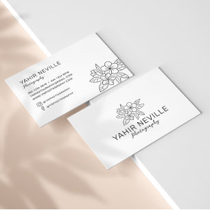 Elegant Blommigt, Logotyp, svartvitt Visitkort