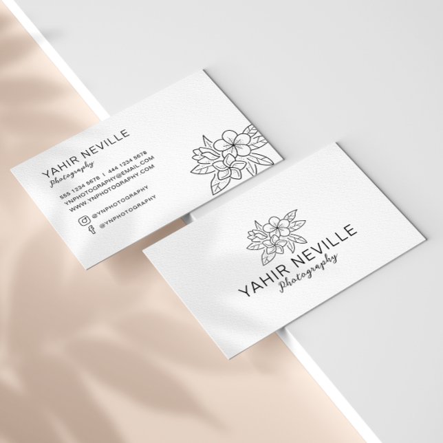 Elegant Blommigt, Logotyp, svartvitt Visitkort (Skapare uppladdad)