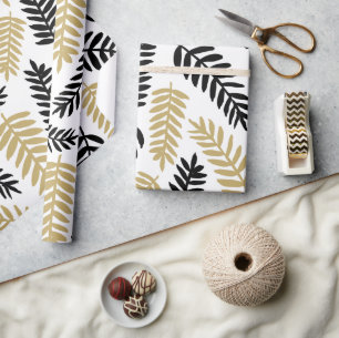 Elegant Blommigt Löv Botanical Mönster på White Presentpapper