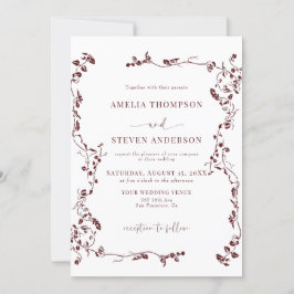 Elegant Blommigt Löv Classic Bröllop Inbjudningar