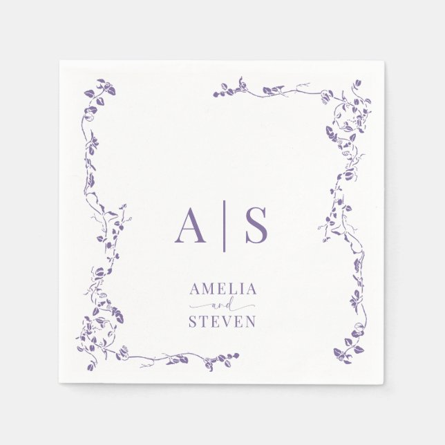 Elegant Blommigt Löv Classic Bröllop Pappersservett (Framsidan)