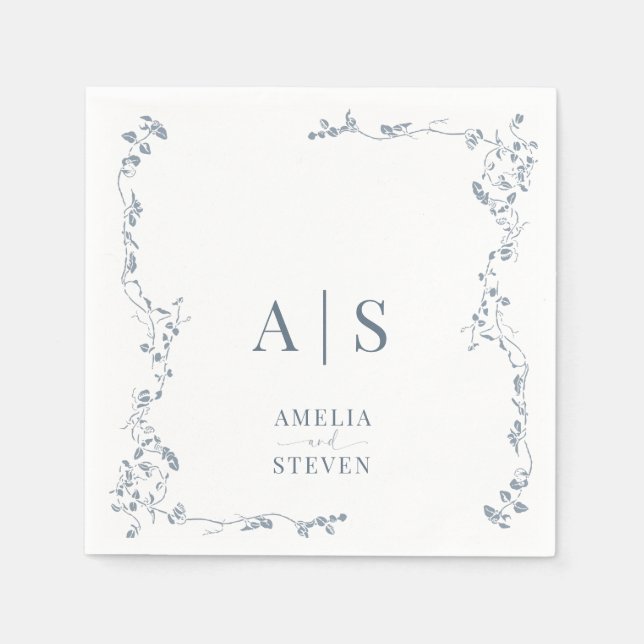 Elegant Blommigt Löv Classic Bröllop Pappersservett (Framsidan)