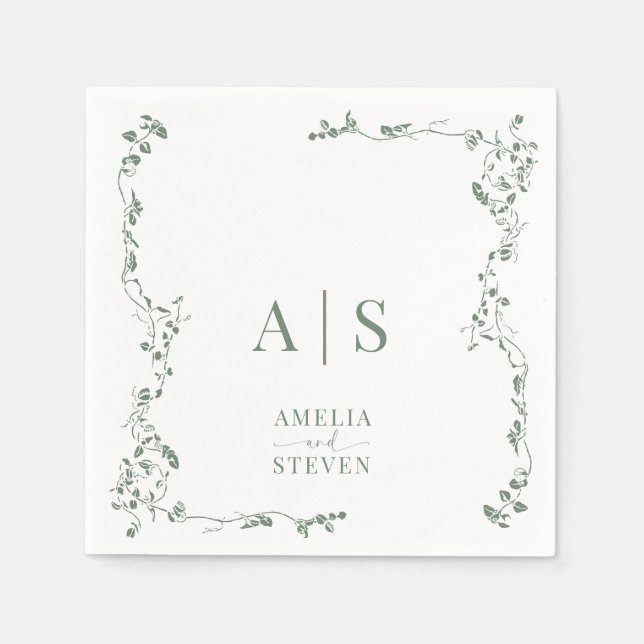 Elegant Blommigt Löv Classic Bröllop Pappersservett (Framsidan)