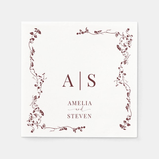 Elegant Blommigt Löv Classic Bröllop Pappersservett (Framsidan)