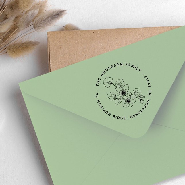 Elegant Blommigt Löv Family Namn Returadress Stämpel (Elegant Floral Leaves Family Name Return Address Rubber Stamp)