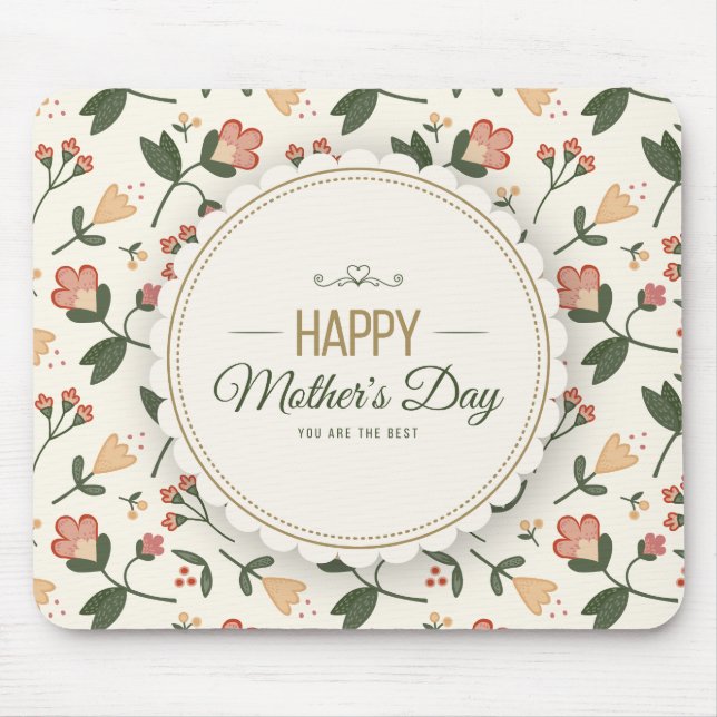 Elegant Blommigt Lycklig Mors dag | Mousepad Musmatta (Framsidan)