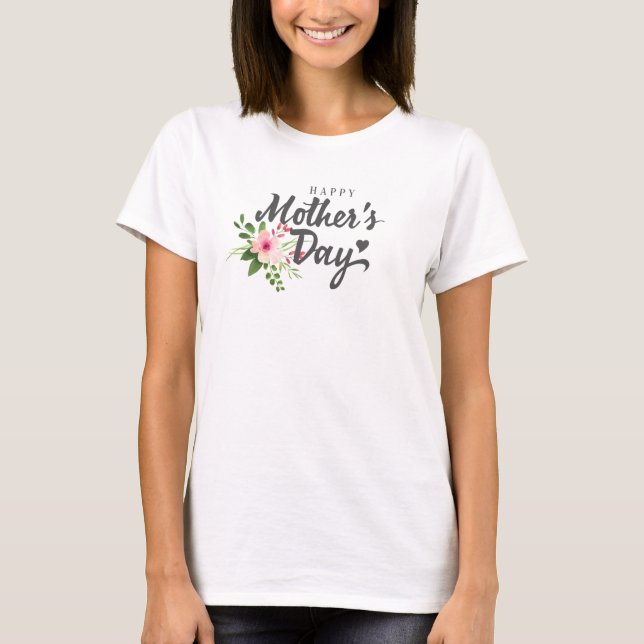 Elegant Blommigt Lycklig Mors dag | Shirt T (Framsida)