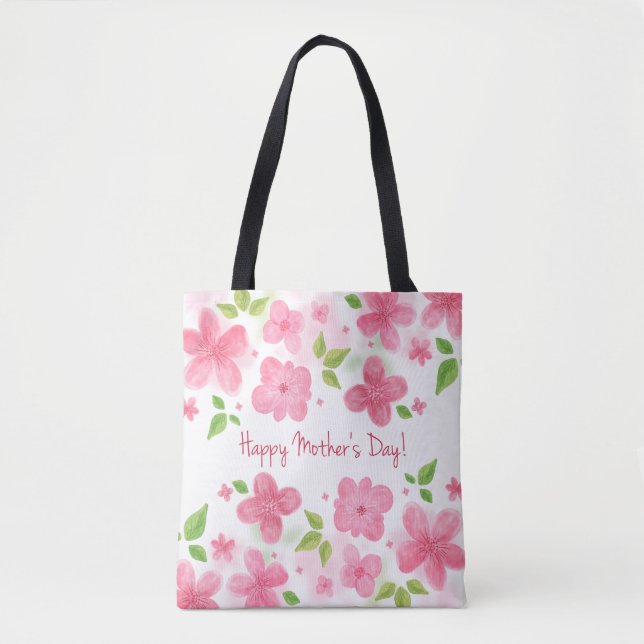 Elegant Blommigt Lycklig Mors dag | Tote Bag Tygkasse (Framsida)