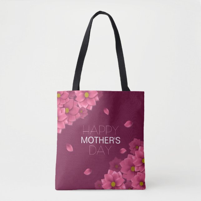 Elegant Blommigt Lycklig Mors dag | Tote Bag Tygkasse (Framsida)