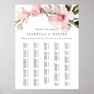 Elegant Blommigt Magnolia Alfabetiskt sittningssch Poster
