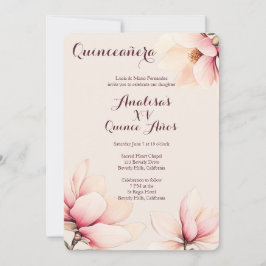 Elegant Blommigt Magnolia Quinceañera ANPASSNINGSB Inbjudningar