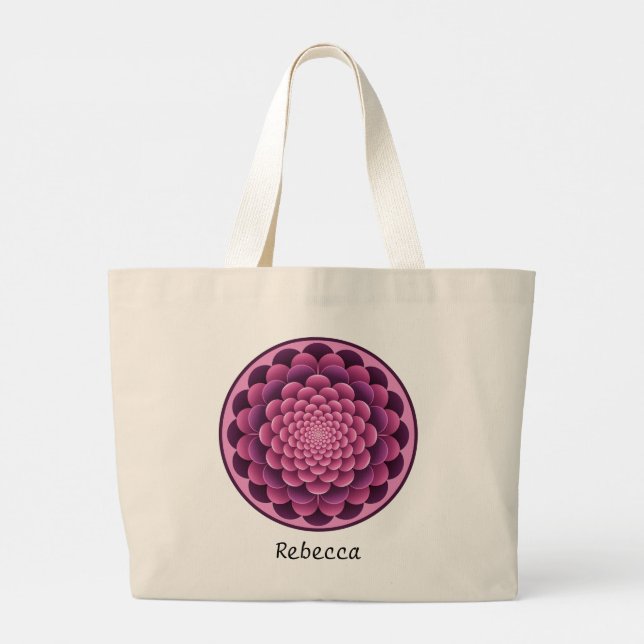 Elegant Blommigt Mandala Tote Bag med Editbale Nam Jumbo Tygkasse (Baksida)