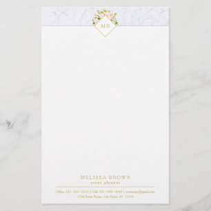 Elegant Blommigt Marble Chic Pastel Stationery Brevpapper