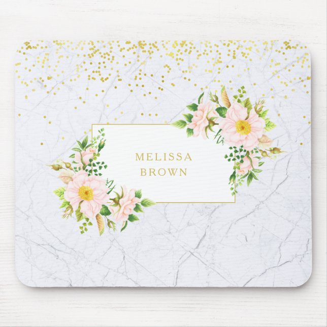 Elegant Blommigt Marble Chic Trendig Pastel Mousep Musmatta (Framsidan)