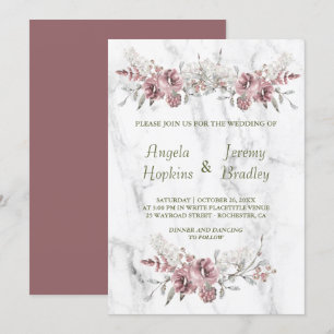 Elegant Blommigt Marble Watercolor Bröllop Inbjudningar