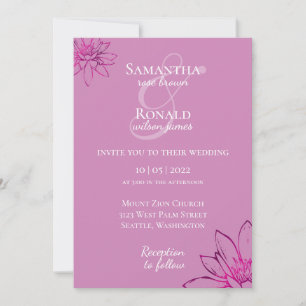 Elegant blommigt mauve & fuschia bröllopsinbjudan inbjudningar