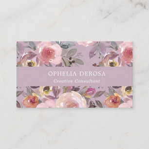 Elegant Blommigt Mauve Lila Watercolor Visitkort