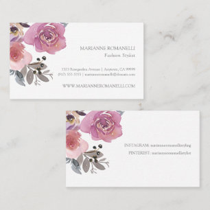 Elegant Blommigt Mauve Rosa Watercolor Visitkort