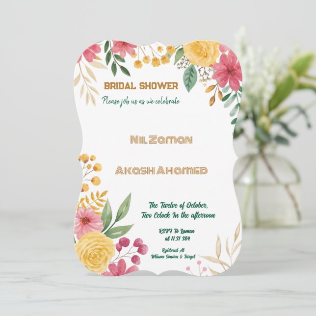 Elegant Blommigt med dubbla Namn Inbjudningskort f (Stående Fram)