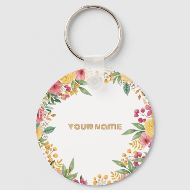 Elegant Blommigt med dubbla Namn Inbjudningskort f Nyckelring (Framsida)