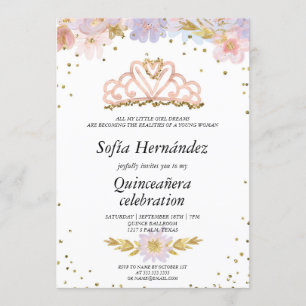 Elegant Blommigt med Tiara Quinceañera Inbjudningar