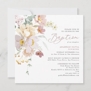 Elegant Blommigt med vattenfärg Fotodobaptism Inbjudningar