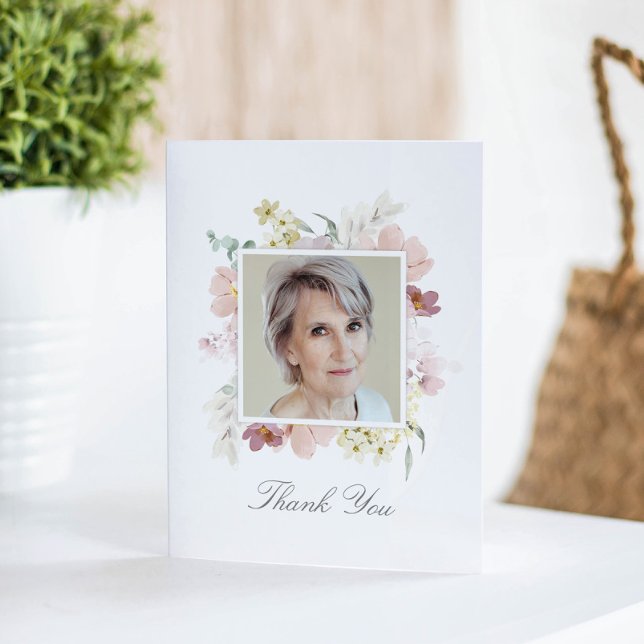 Elegant Blommigt med vattenfärg, minnesfoto med ma Tack Kort (Skapare uppladdad)