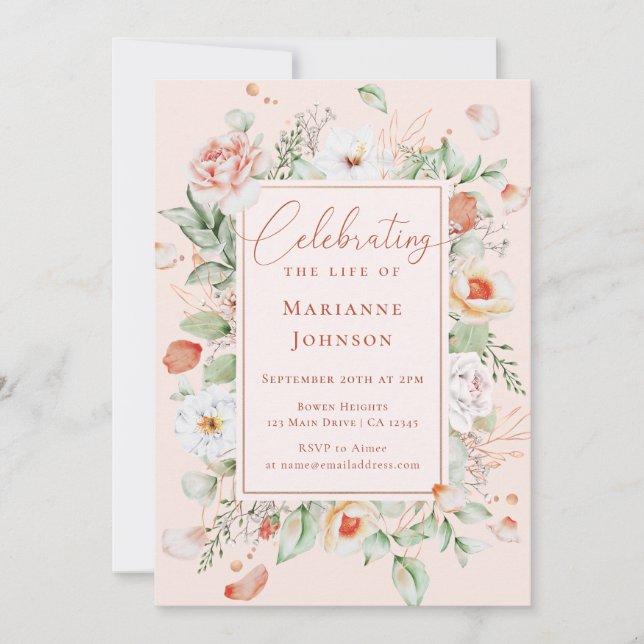 Elegant Blommigt Memorial Firande of Life Inbjudningar (Framsida)
