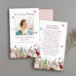 Elegant Blommigt Memorial Funeral Prayer Card Visitkort