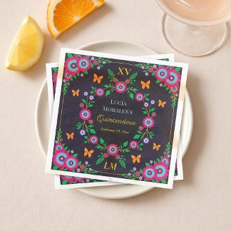 Elegant Blommigt Mexikansk folkart Fiesta Quincean Pappersservett