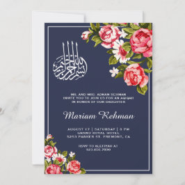 Elegant Blommigt Midnight Blue Flicka Aqiqah Inbjudningar