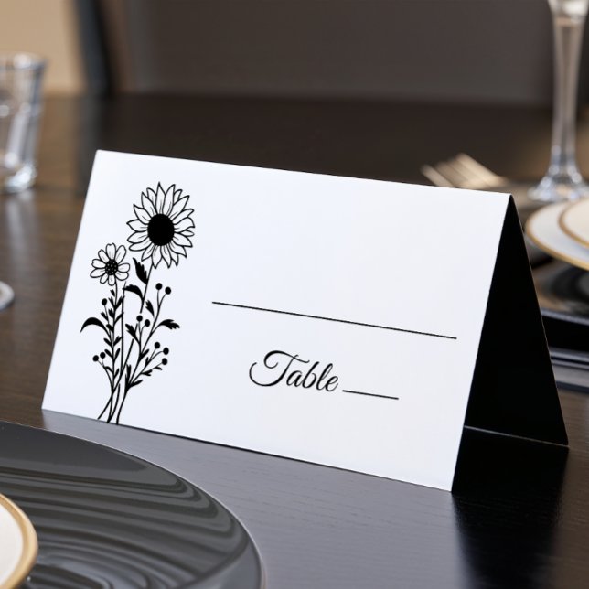 Elegant Blommigt Minimalist Black White Bröllop Kort (Skapare uppladdad)