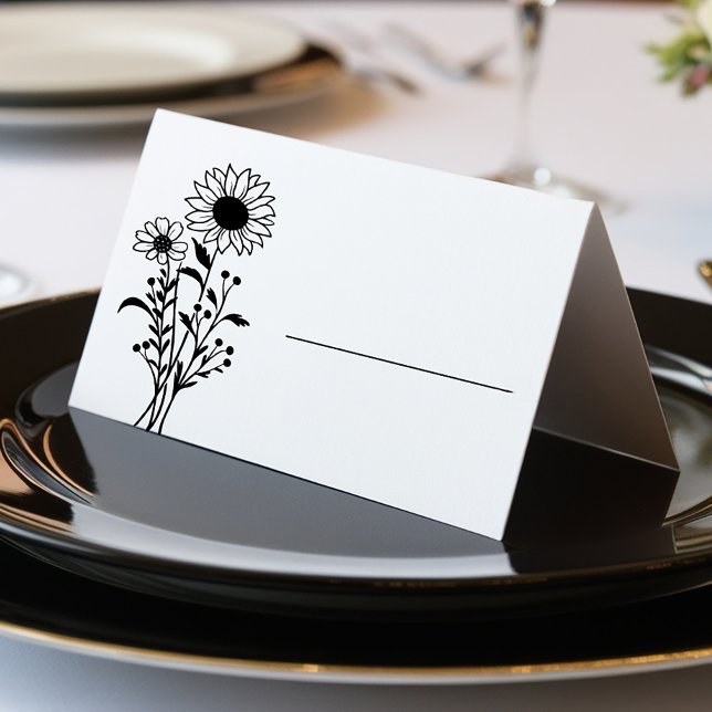 Elegant Blommigt Minimalist Black White Bröllop Kort (Skapare uppladdad)