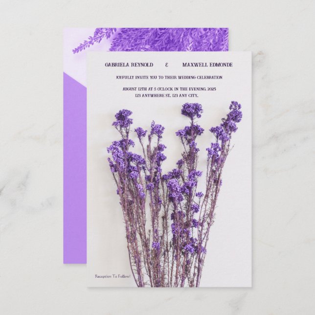 Elegant Blommigt Minimalist Lila Lavender Bröllop Inbjudningar (Fram/baksida)