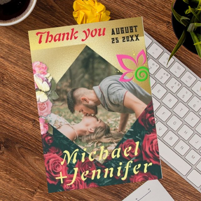 Elegant Blommigt - minimalistisk Anpassningsbar Fo Tack Kort (Skapare uppladdad)