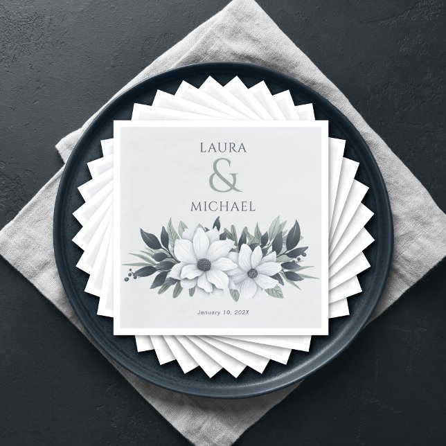 Elegant Blommigt Mint Teal Pappersservett (Skapare uppladdad)