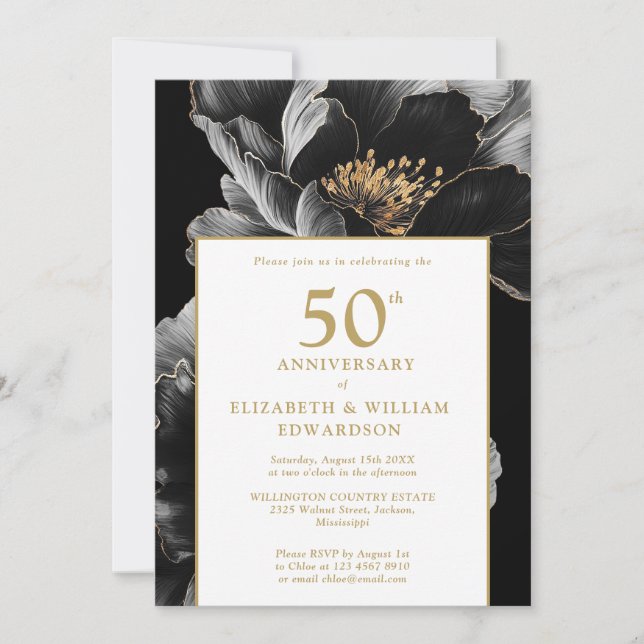 Elegant Blommigt Modern Chic 50-årsjubileum Inbjudningar (Framsida)